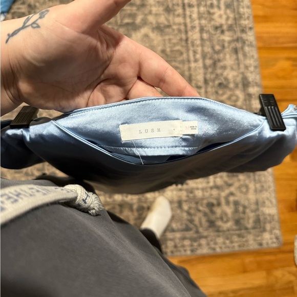 Lush Blue Pencil Midi Skirt with slit and lace detail size medium - Picture 7 of 8